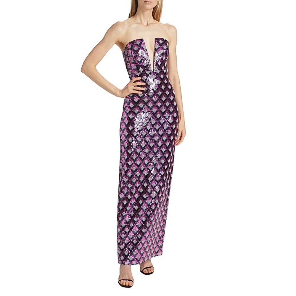 Ramy Brook Strapless Sequin Gown in Purple and Black